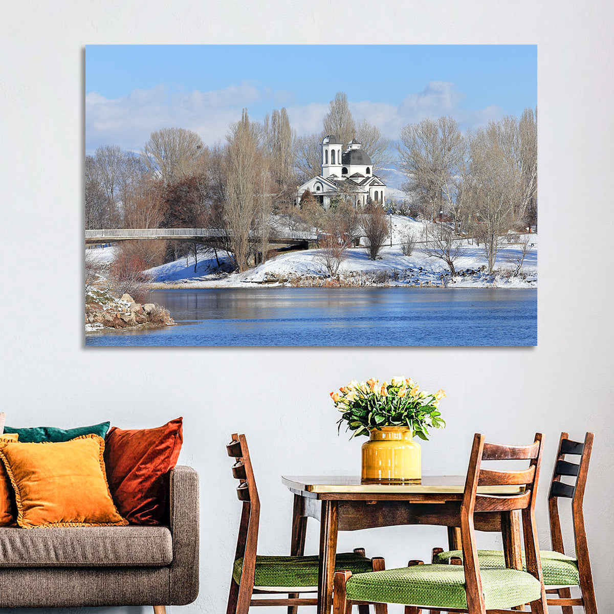 St Naum Ohridski Church by Lake Wall Art in a room, landscape