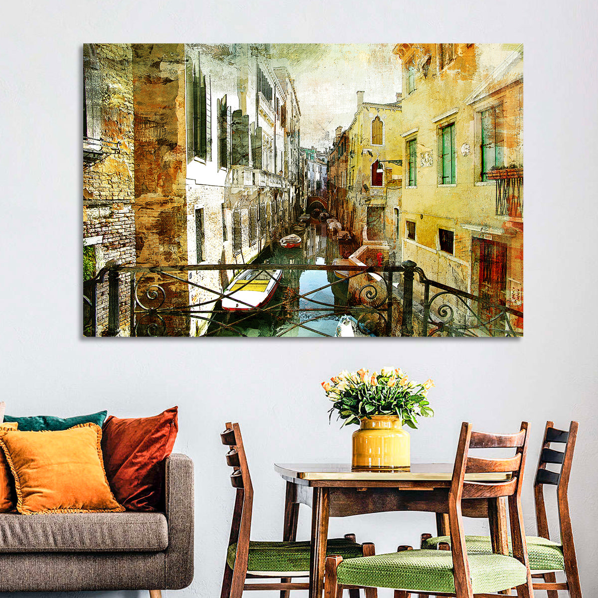 Venice Canal View Wall Art in a room, landscape