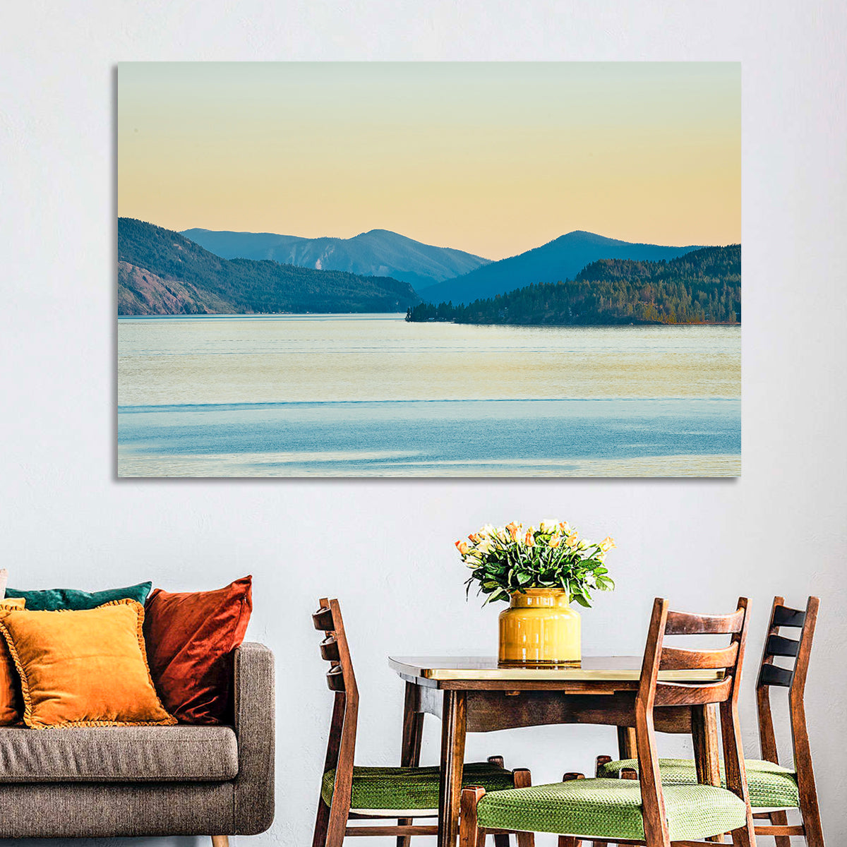 Lake Pend Oreille at Golden Hour Wall Art in a room, landscape