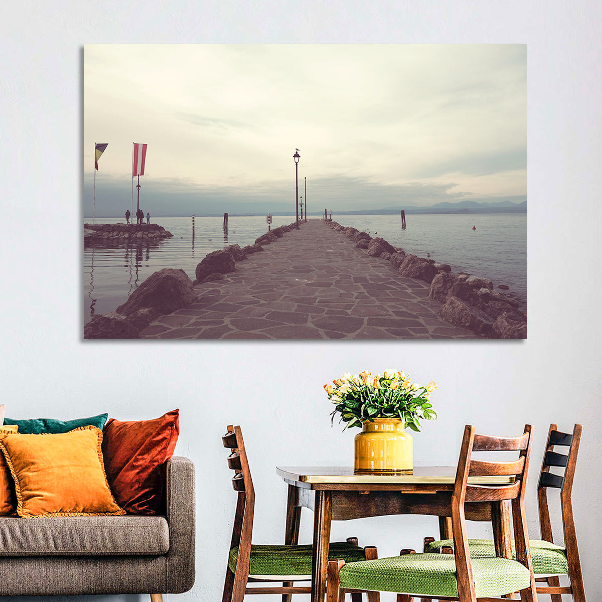 Stone Pier at Lake Garda Wall Art in a room, landscape