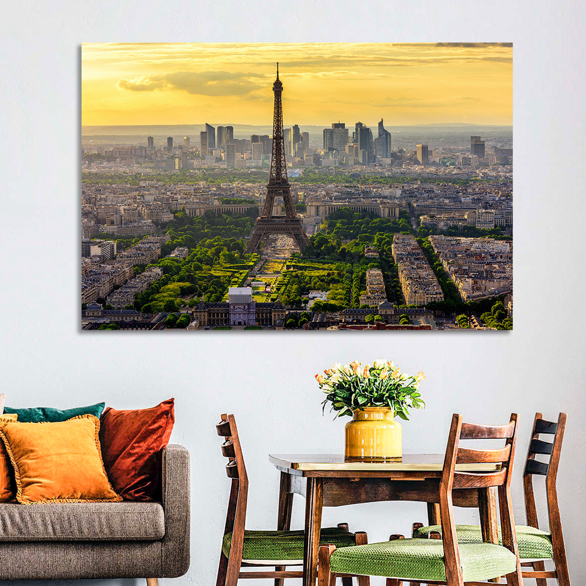 Eiffel Tower at Golden Hour Wall Art in a room, landscape