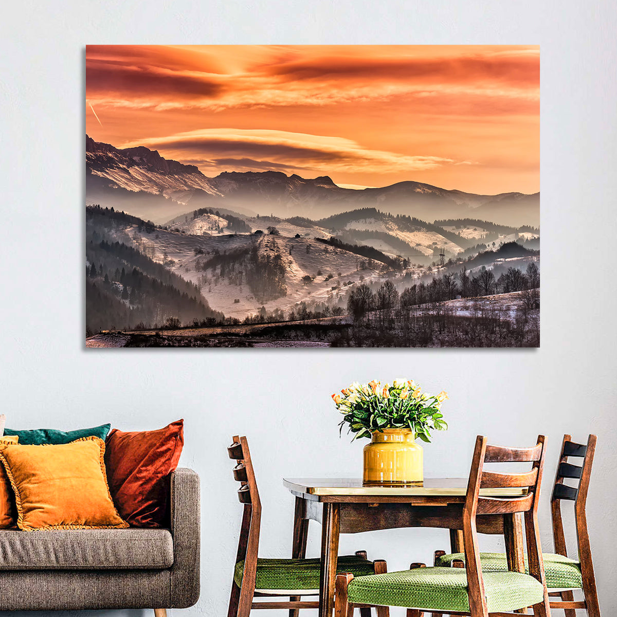 Pestera Mountain Sunrise Wall Art in a room, landscape