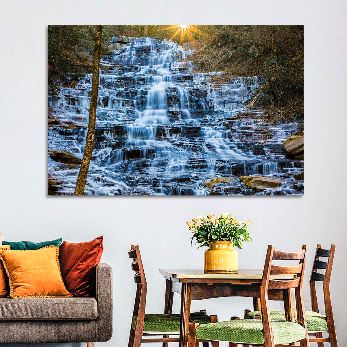 Minnehaha Falls Winter Cascade Wall Art in a room, landscape