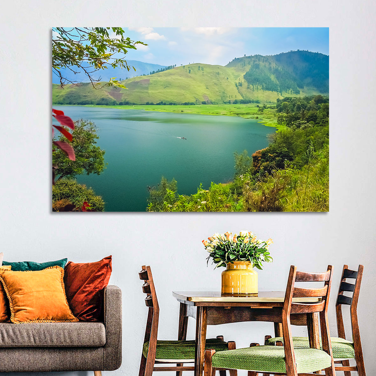 Lake Toba Boat and Hills Wall Art
