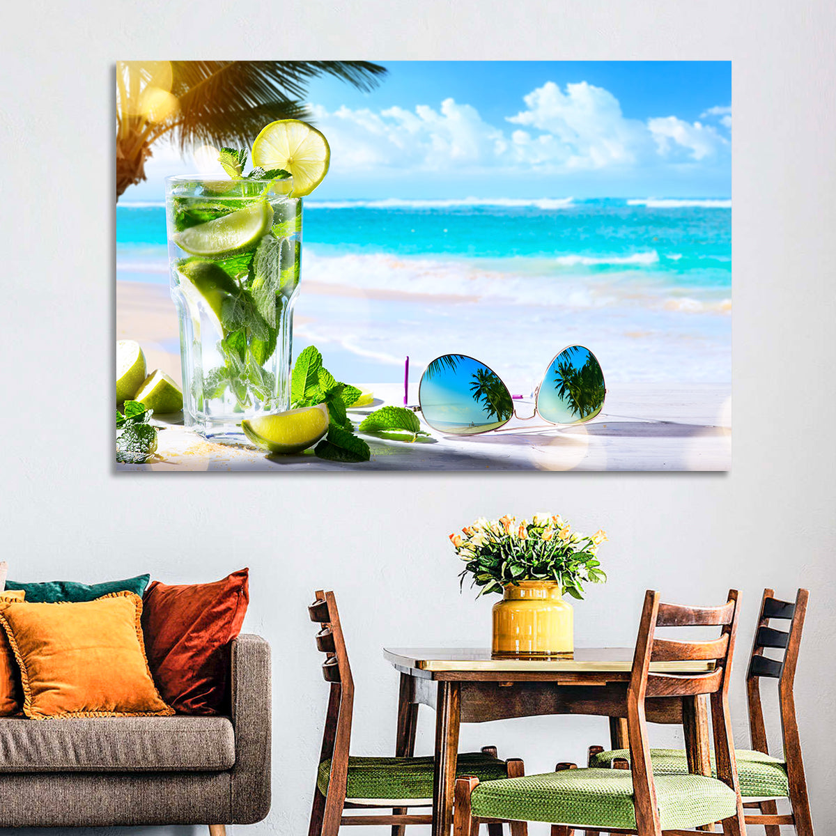 Mojito Beach Scene Wall Art in a room, landscape