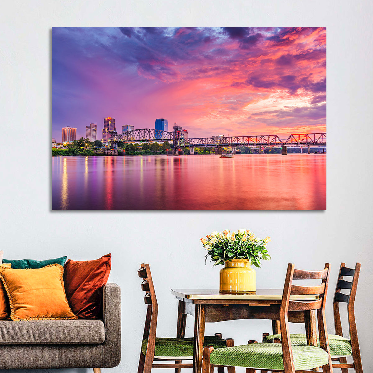 Little Rock Sunset Skyline Wall Art in a room, landscape