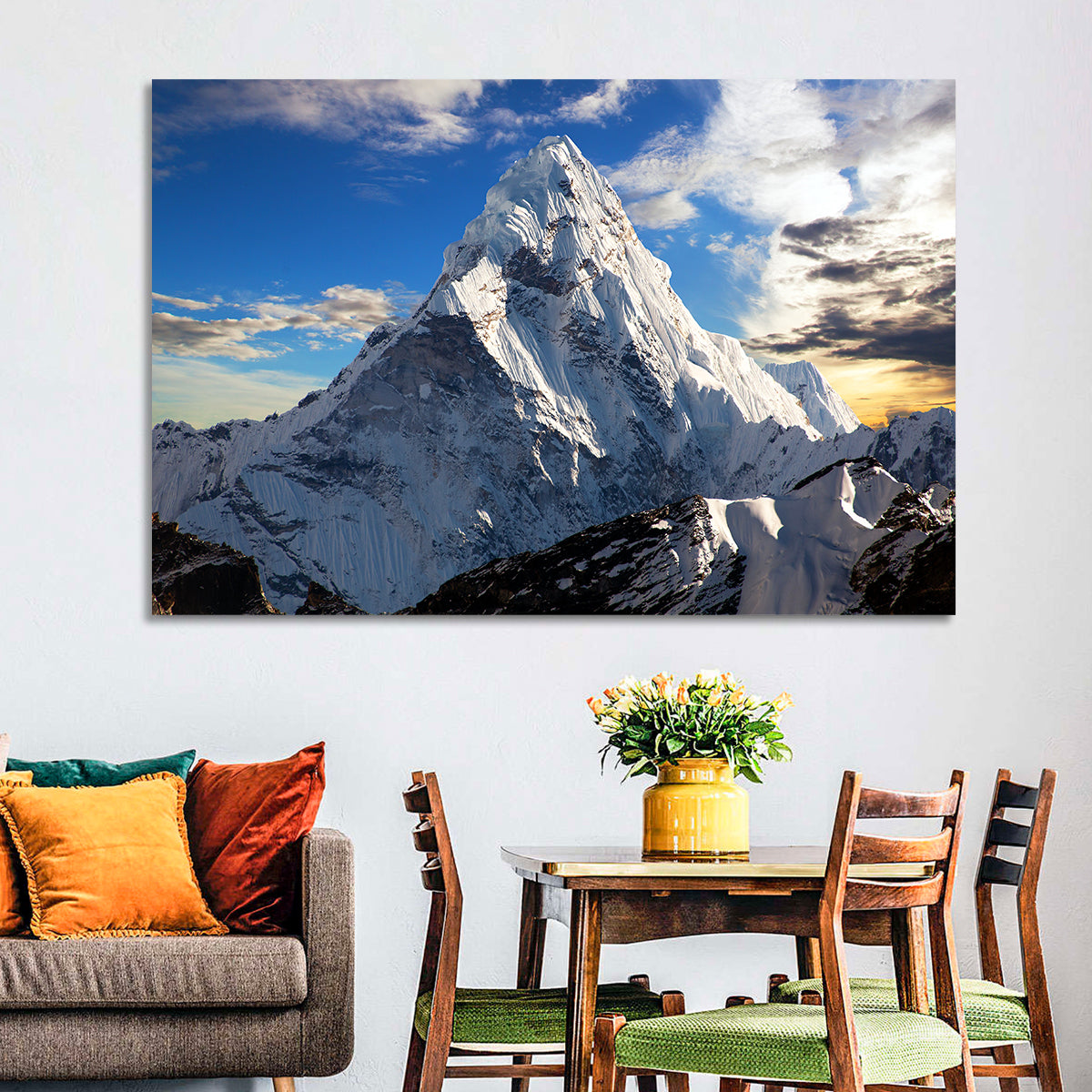 Ama Dablam at Golden Dusk Wall Art in a room, landscape