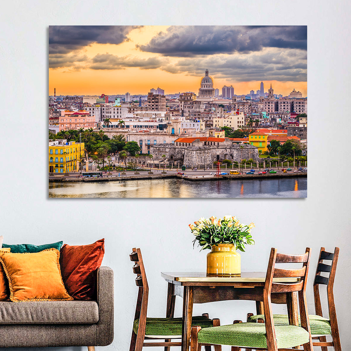 Havana Waterfront at Sunset Wall Art in a room, landscape