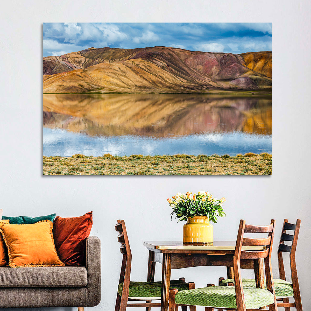 Bulunkul Lake Reflection Wall Art in a room, landscape