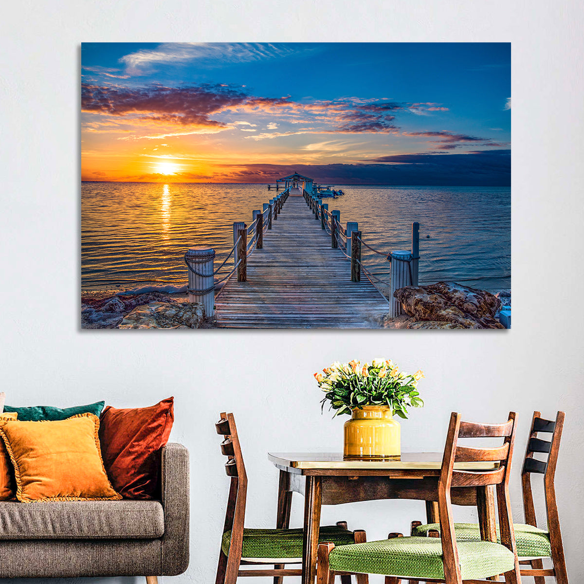 Islamorada Pier at Golden Hour Wall Art in a room, landscape