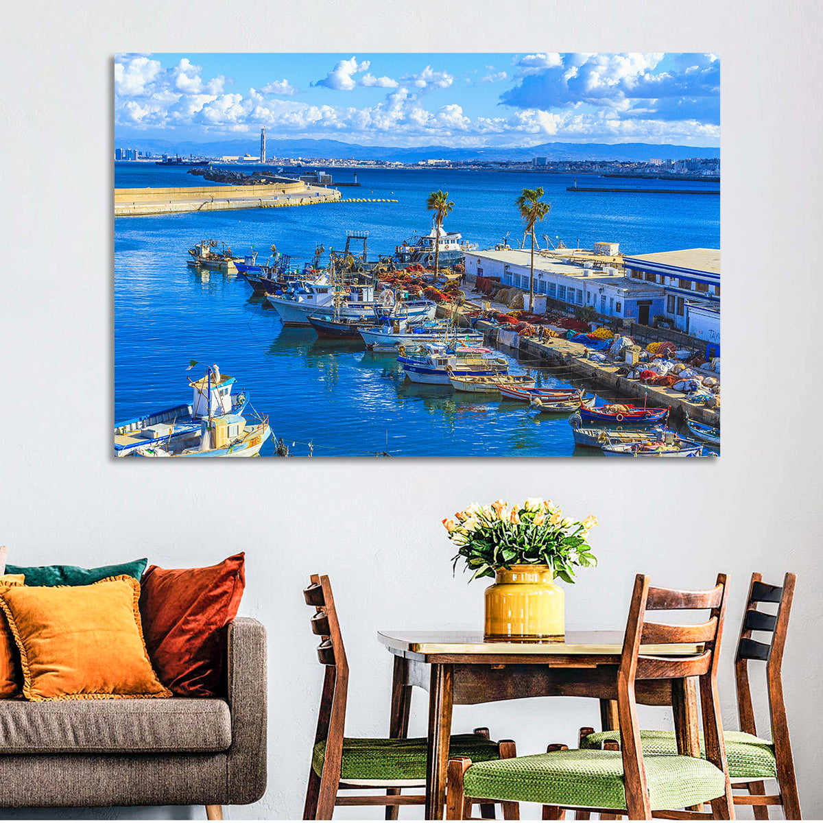 Sfax Fishing Harbor Wall Art in a room, landscape