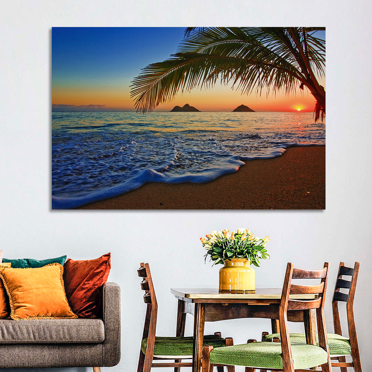 Lanikai Sunset Over Mokulua Islands Wall Art in a room, landscape