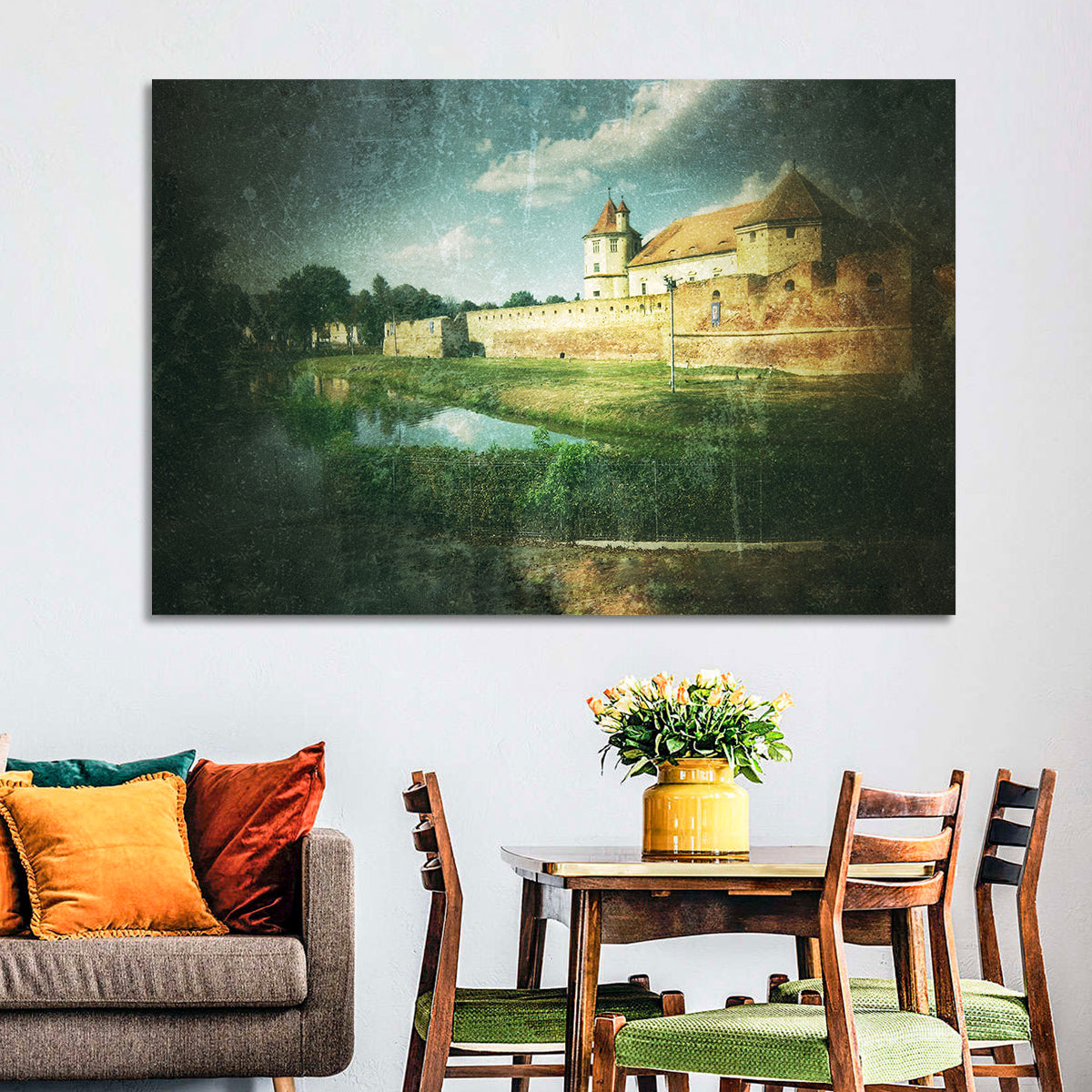 Făgăraș Fortress Moat Reflection Wall Art in a room, landscape
