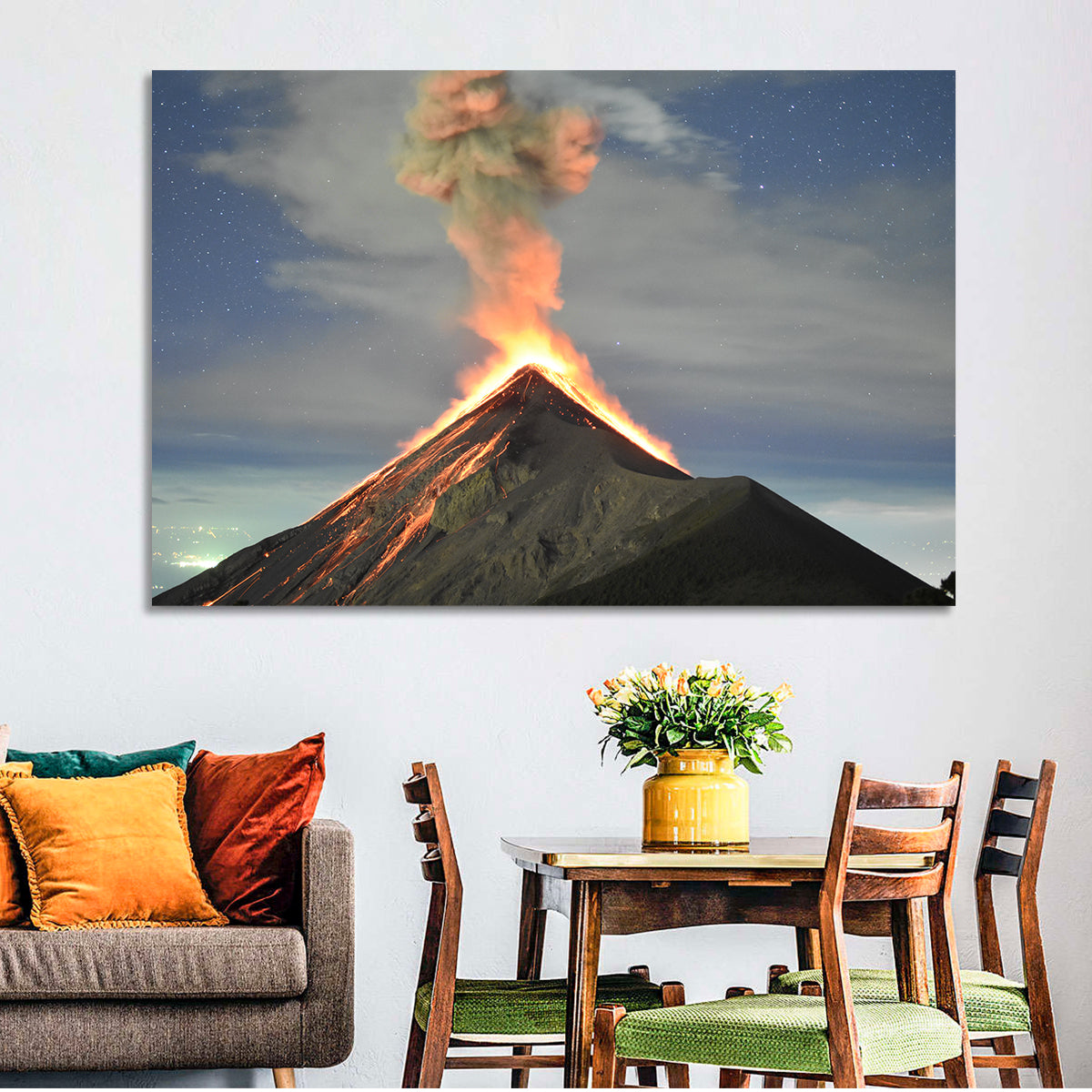 Fuego Night Eruption Wall Art in a room, landscape