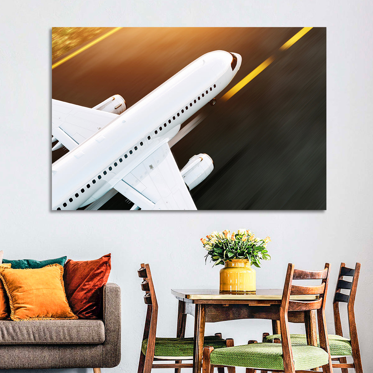 Commercial Jet Takeoff at Sunset Wall Art