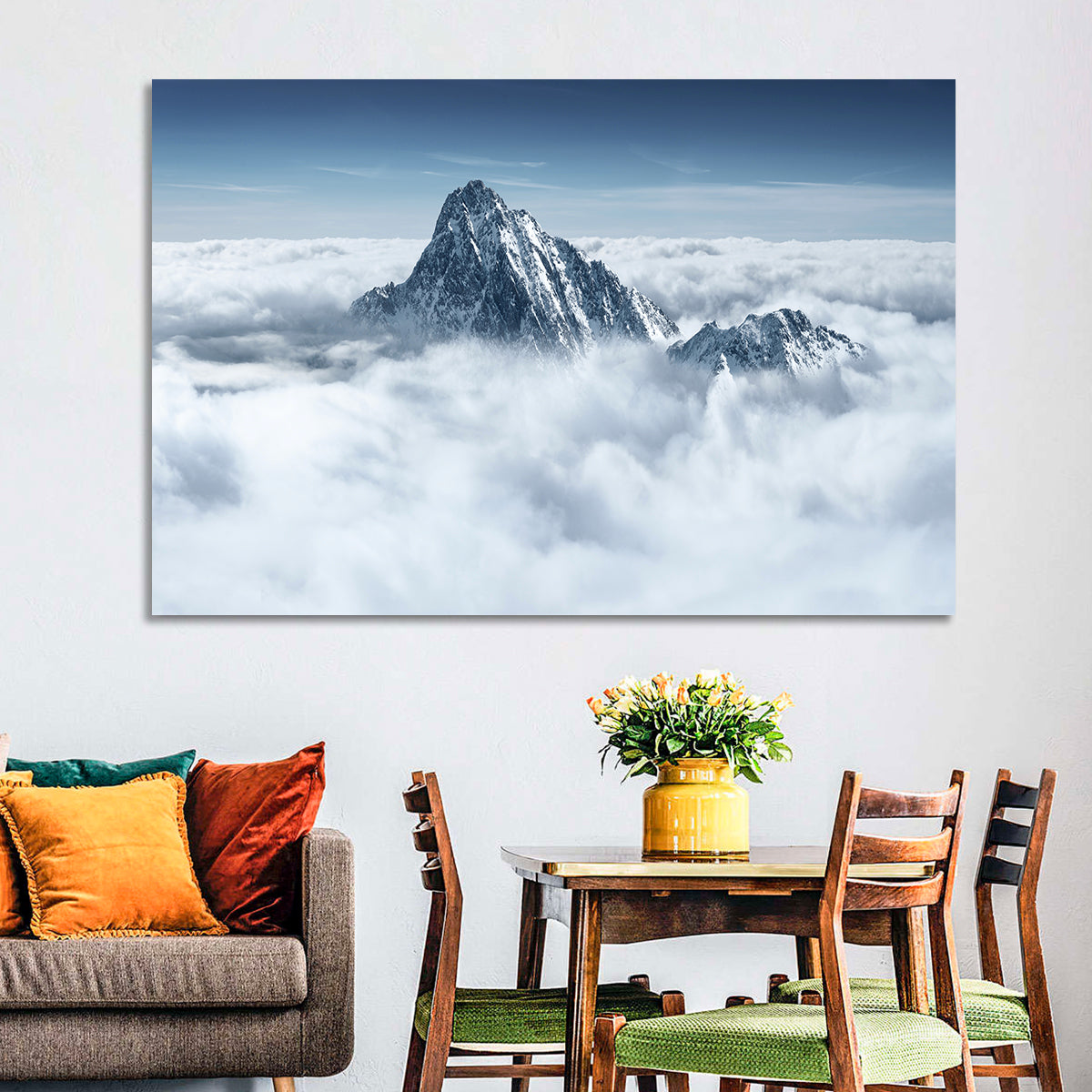 Peaks Above Clouds Wall Art in a room, landscape