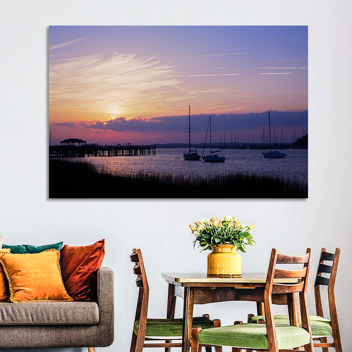 South Carolina Coastal Harbor Wall Art in a room, landscape