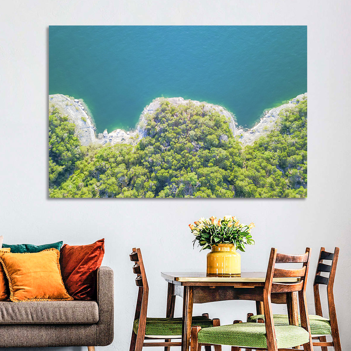 Lake Travis Shoreline Aerial Wall Art in a room, landscape