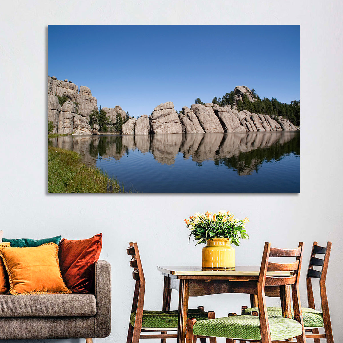Sylvan Lake Reflection Wall Art in a room, landscape