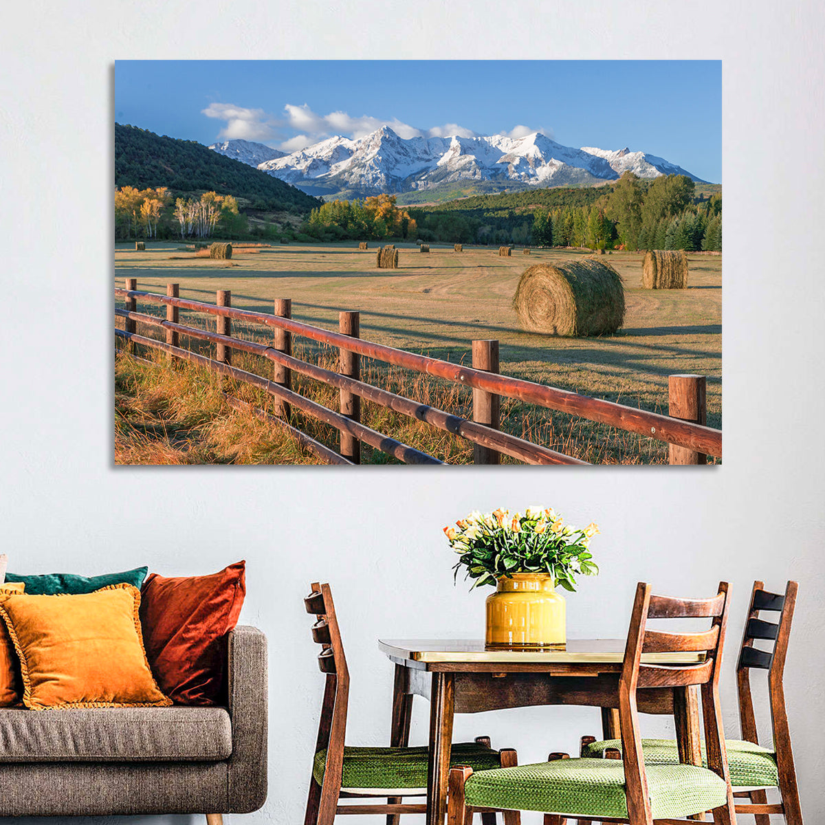 Colorado Hay Bales Wall Art in a room, landscape