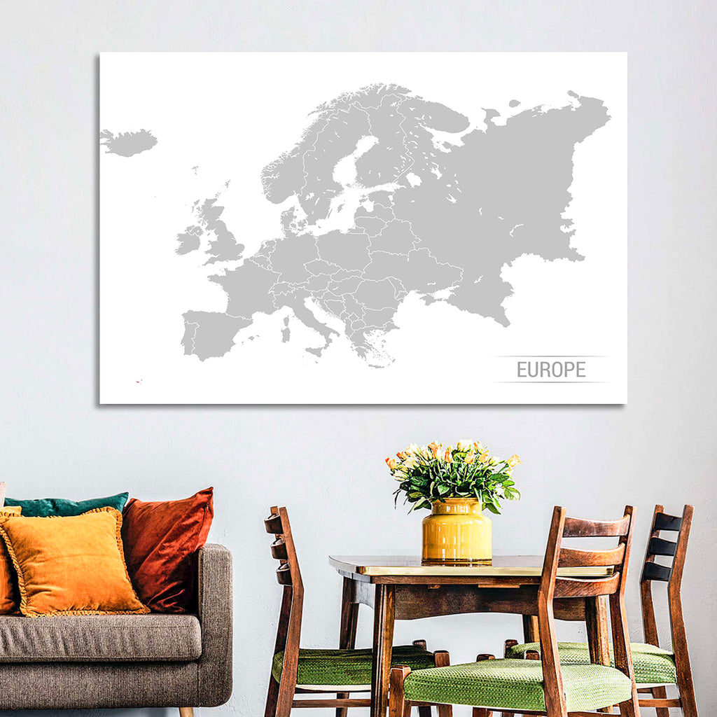 Gray Europe Outline Map Wall Art