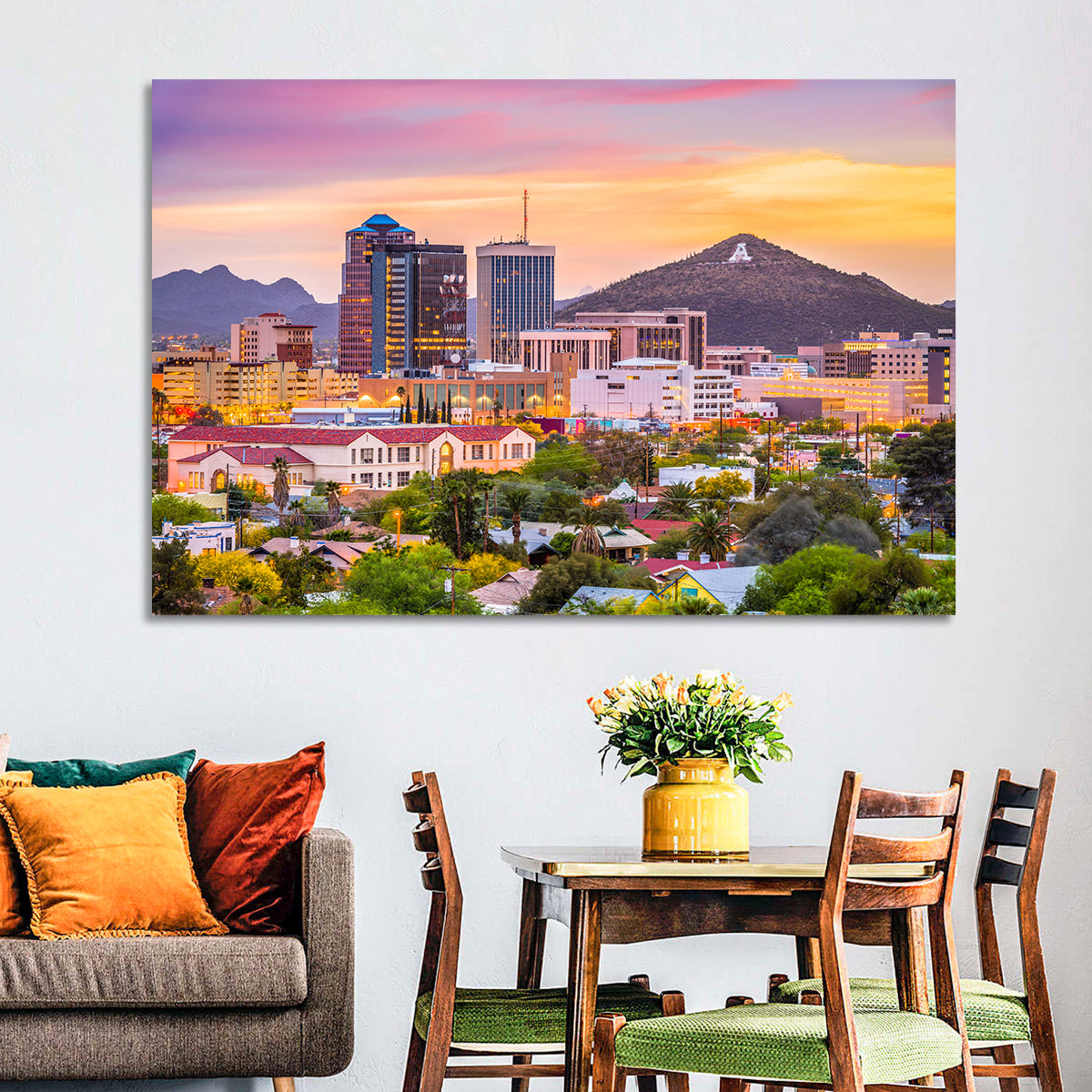 Tucson Skyline at Golden Hour Wall Art in a room, landscape