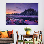 Twilight River and Snowy Pines Wall Art