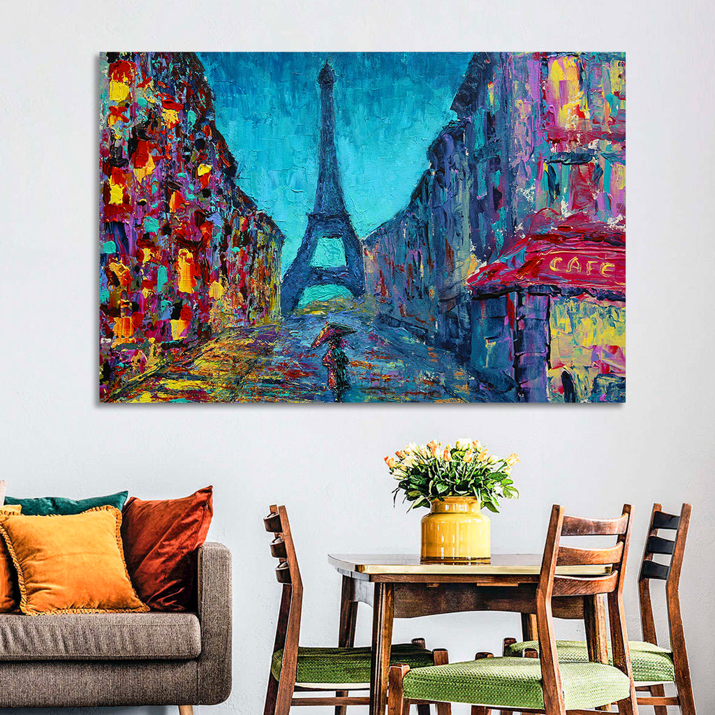 Rainy Paris Street with Eiffel Tower Wall Art