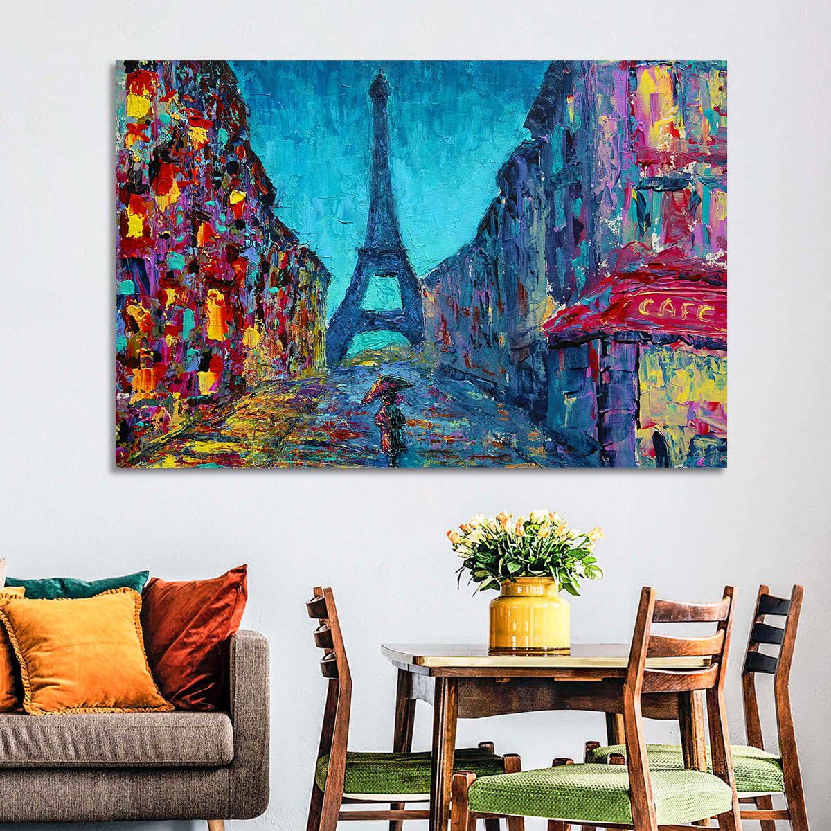 Rainy Paris Street with Eiffel Tower Wall Art
