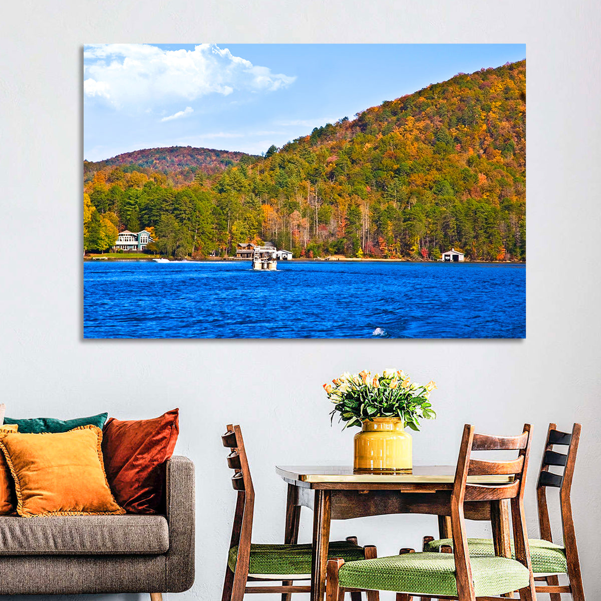 Lake Burton Autumn View Wall Art in a room, landscape
