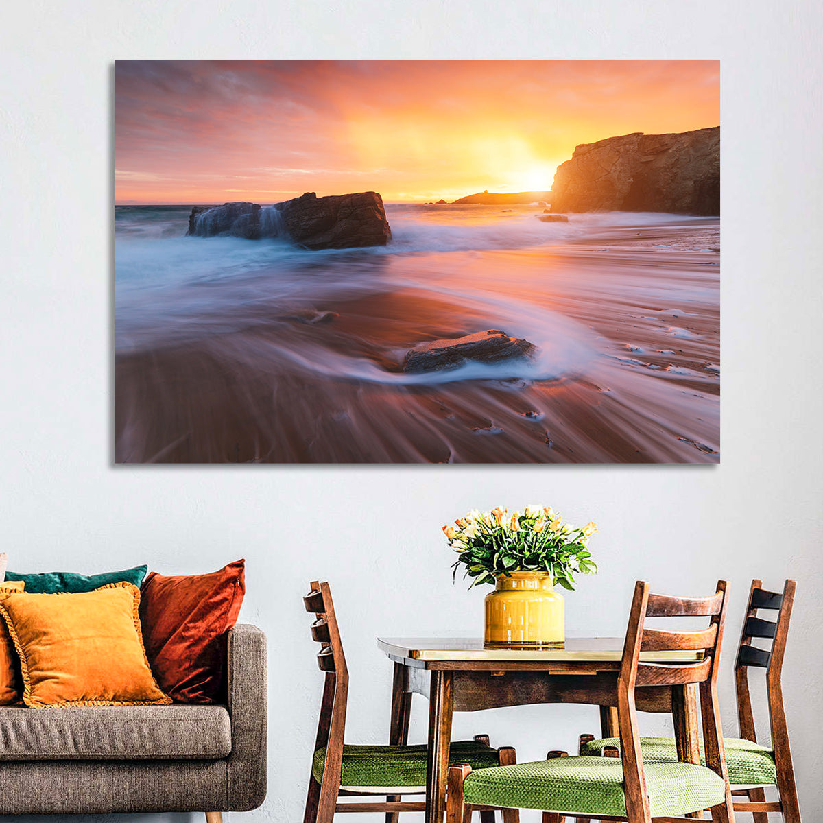Quiberon Beach Sunset Wall Art in a room, landscape