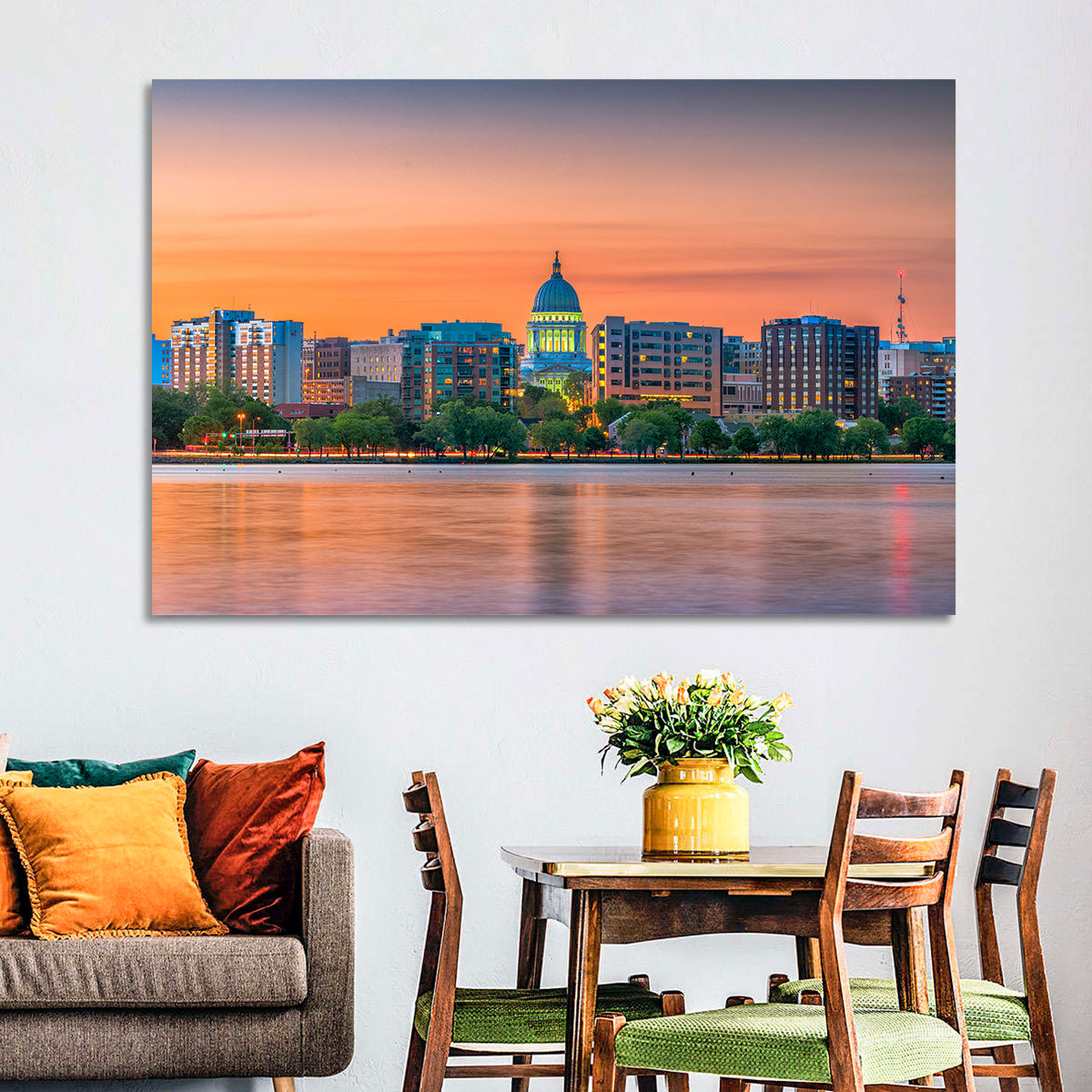 Madison State Capitol Skyline Wall Art in a room, landscape