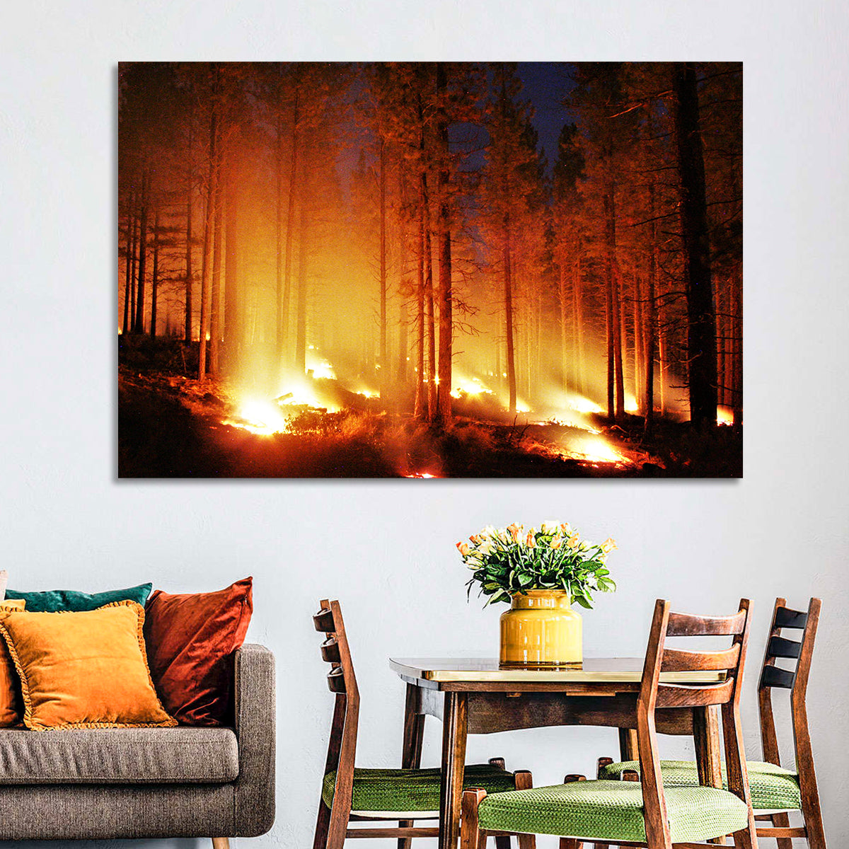 Night Forest Fire Wall Art