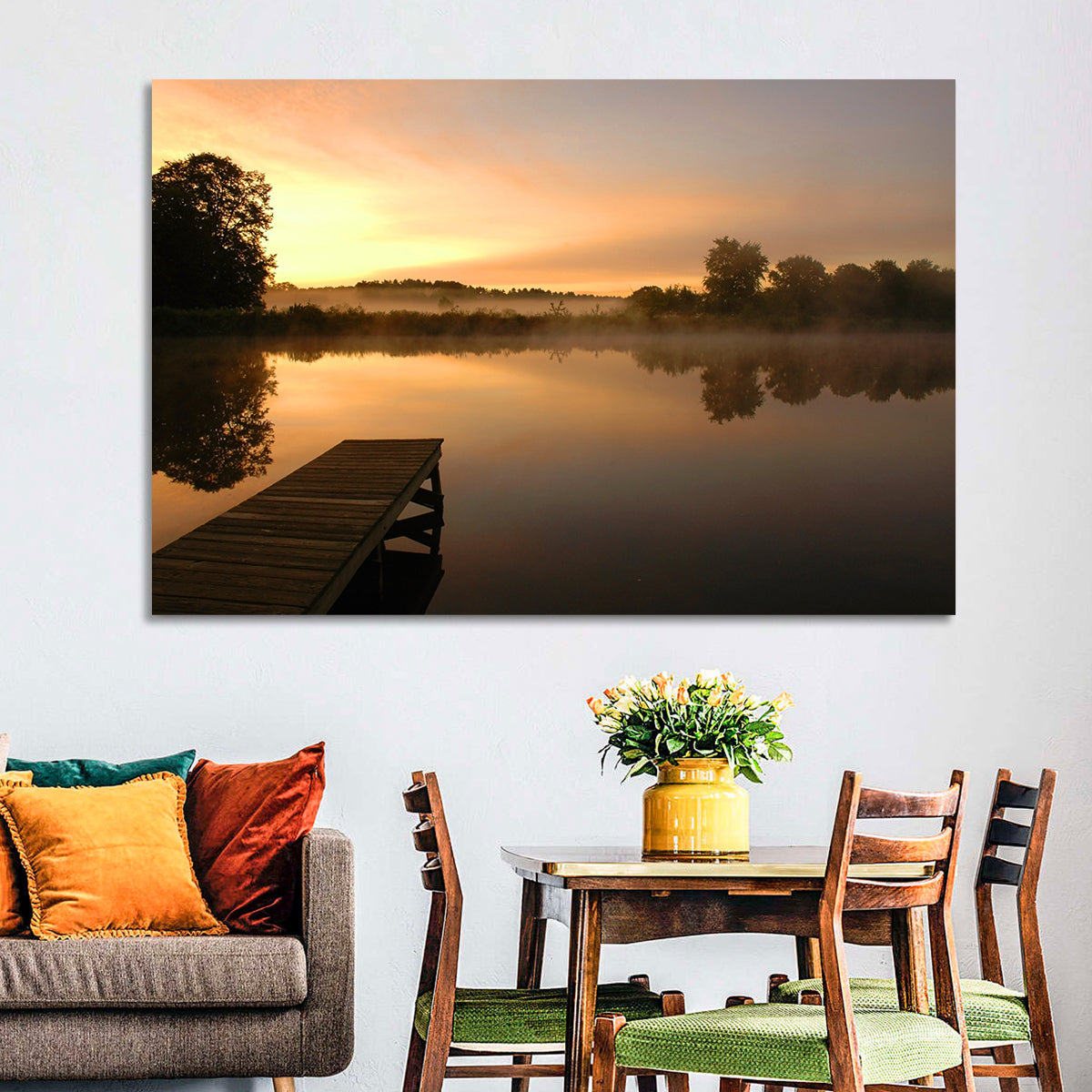 Golden Morning Pier Wall Art in a room, landscape