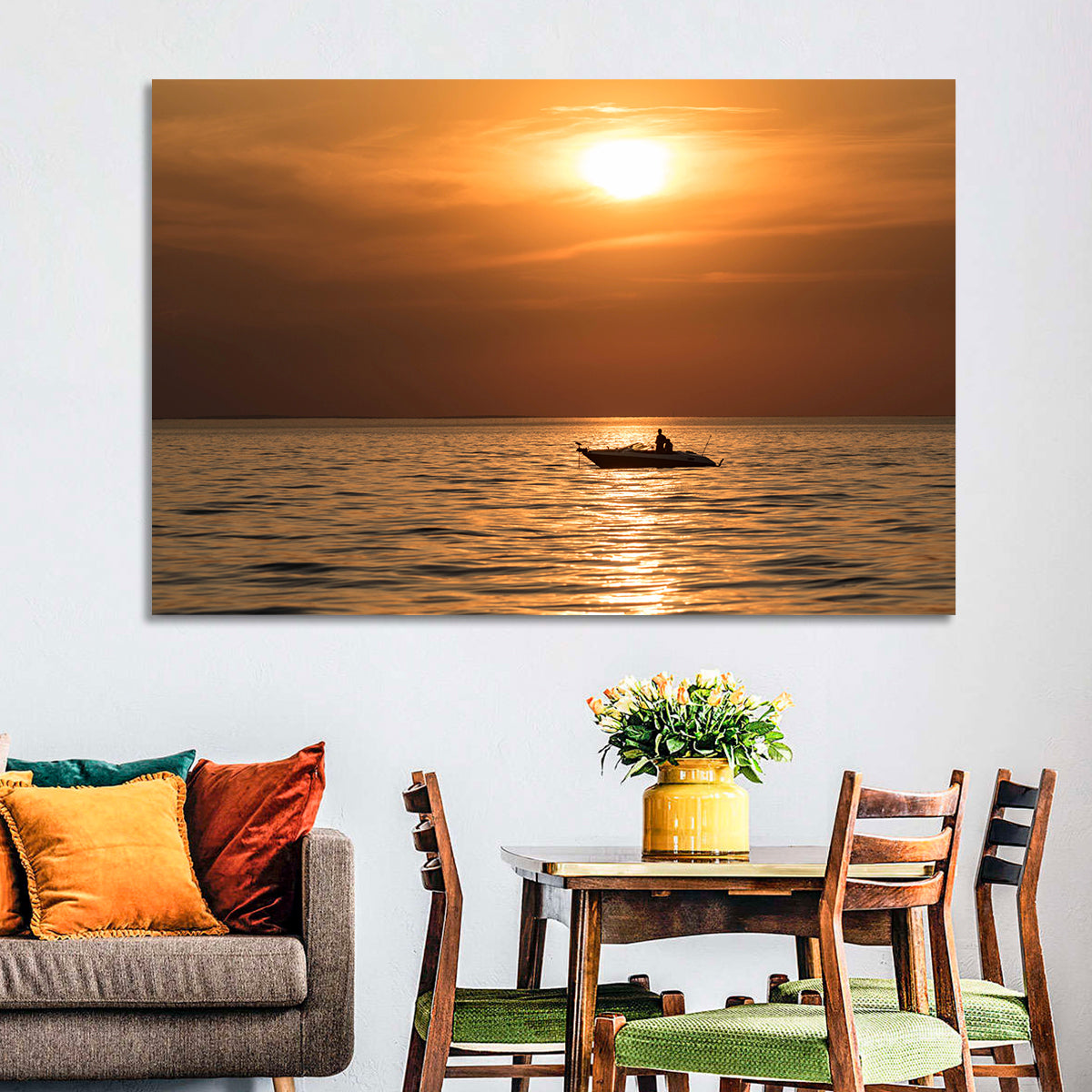 Mille Lacs Lake Sunset Wall Art in a room, landscape