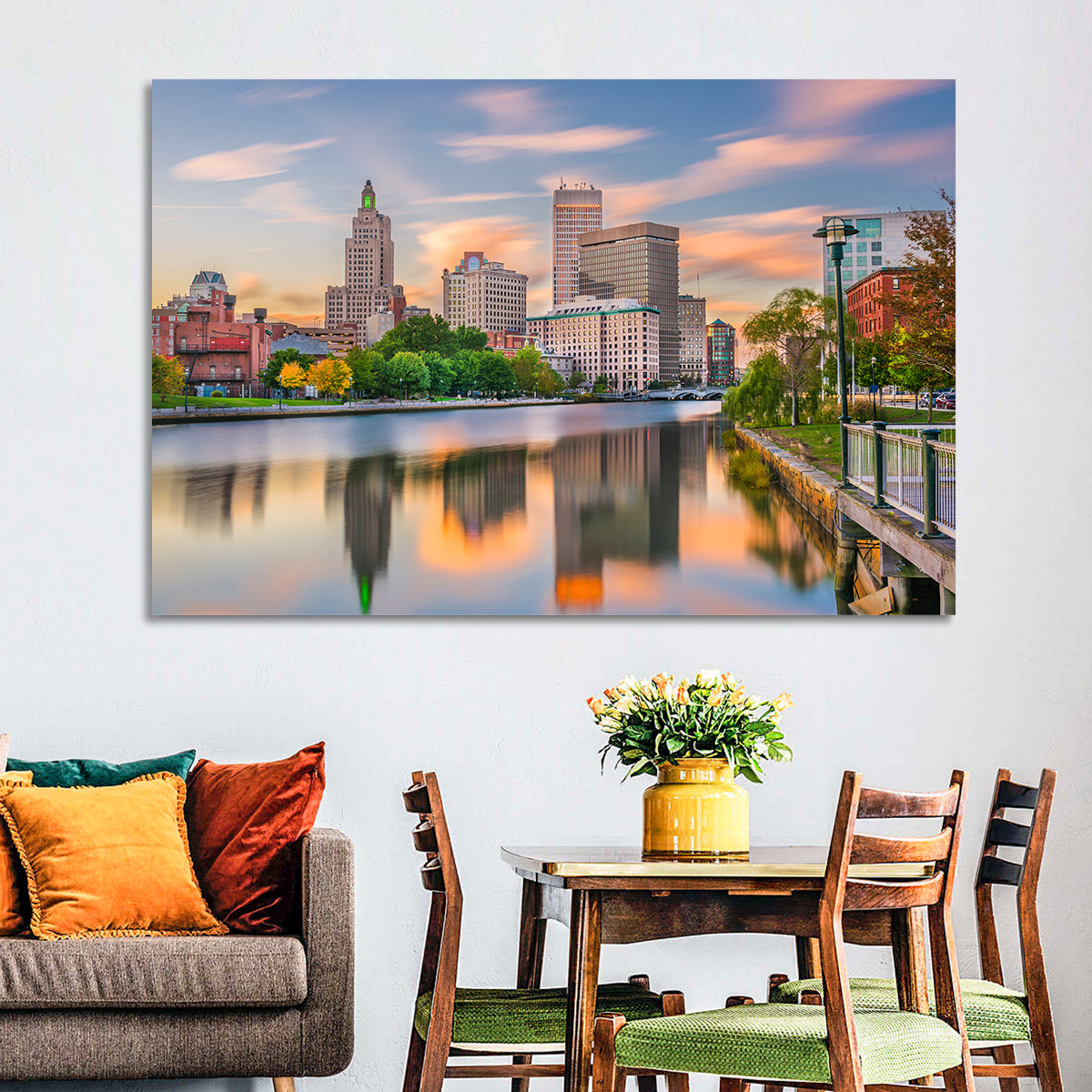 Providence Golden Hour Skyline Wall Art in a room, landscape