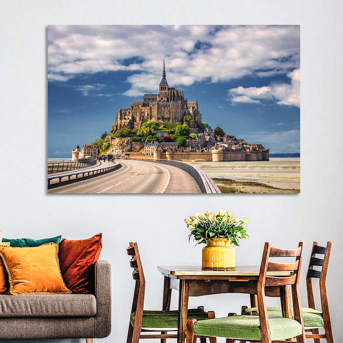 Mont Saint-michel at Low Tide Wall Art in a room, landscape
