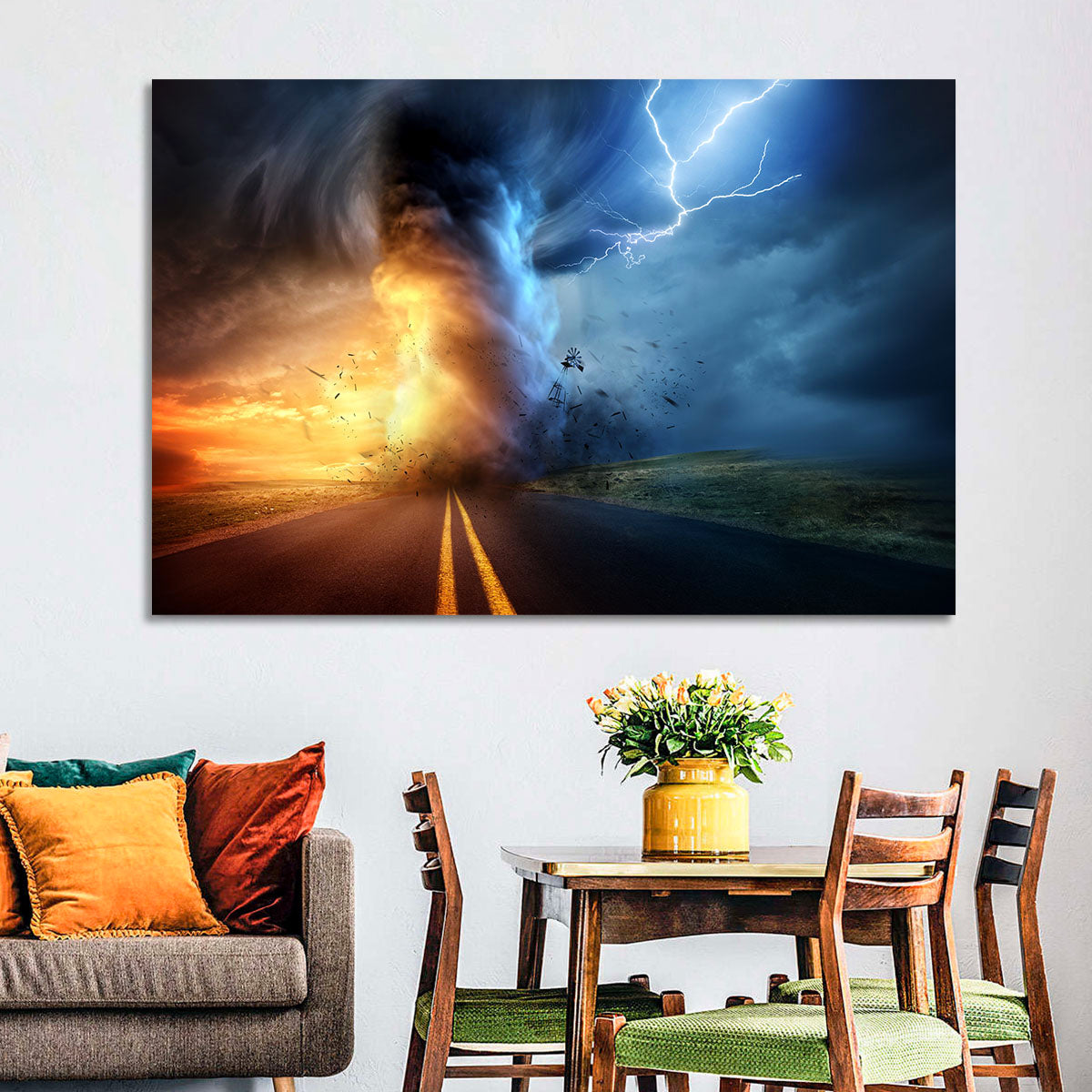 Road to a Twisting Tornado Wall Art in a room, landscape
