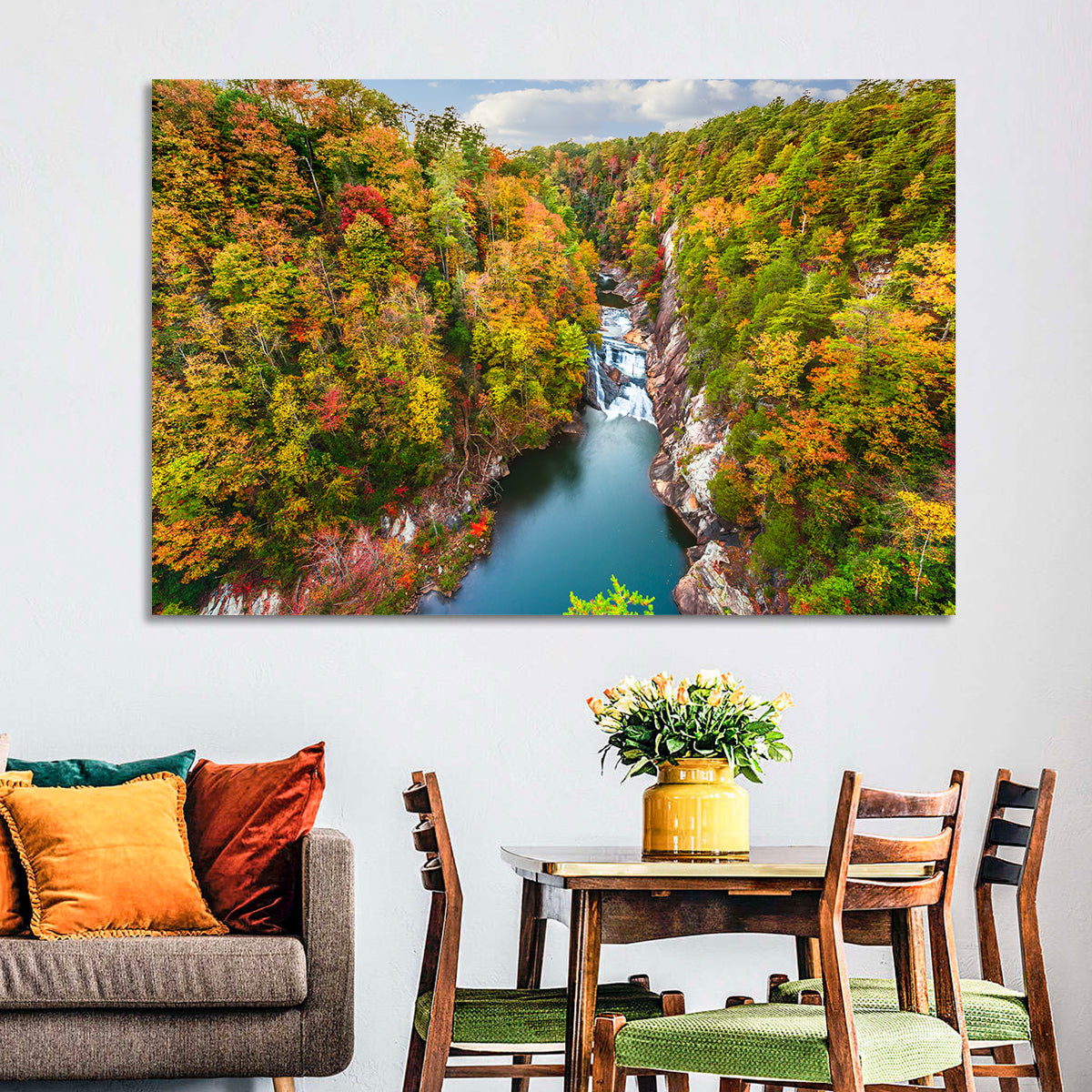 Tallulah Gorge Waterfall Wall Art in a room, landscape