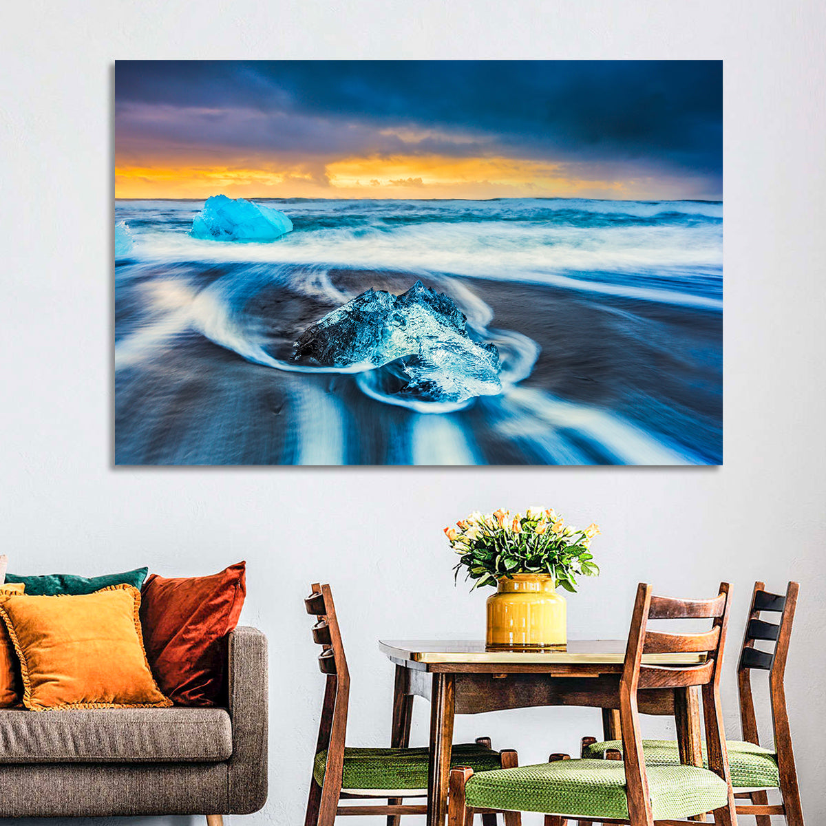 Diamond Beach Ice at Dusk Wall Art