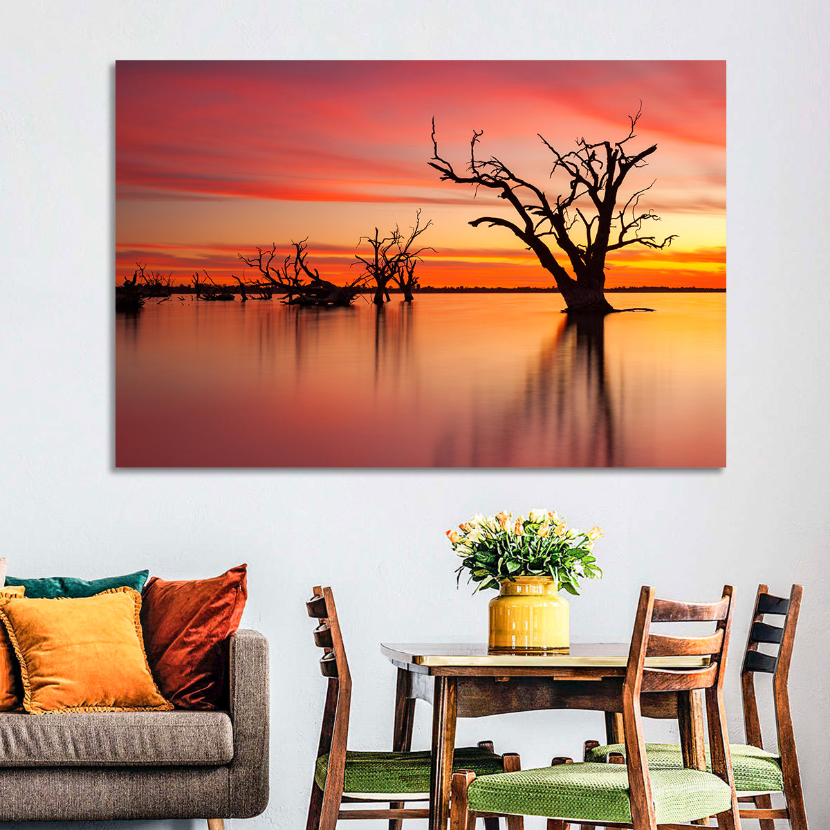 Lake Bonney Sunset Reflections Wall Art in a room, landscape