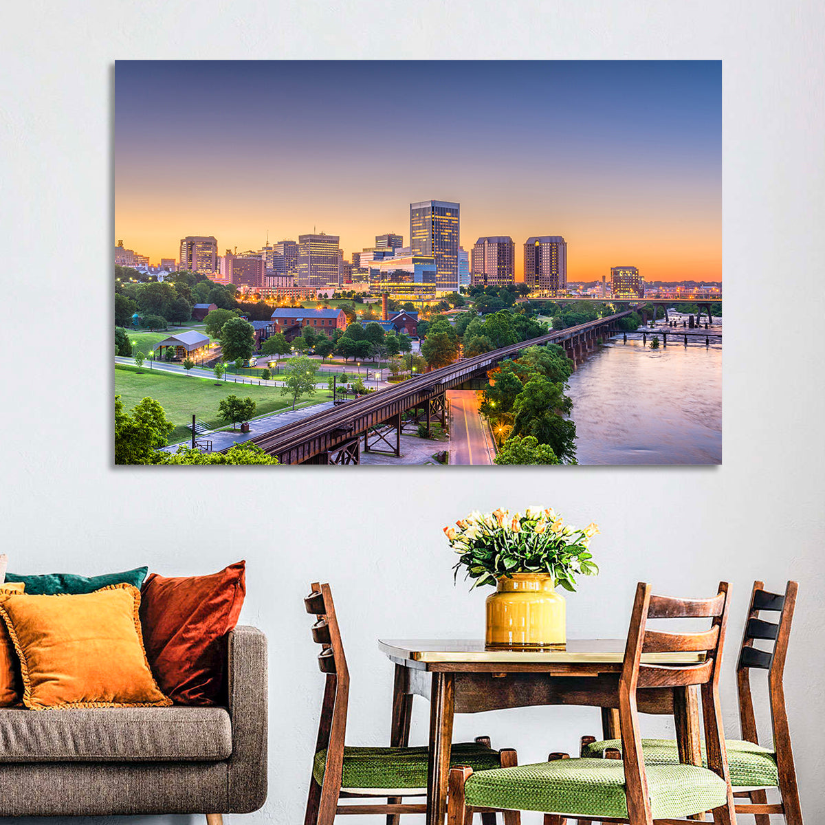 Richmond Skyline at Golden Hour Wall Art in a room, landscape