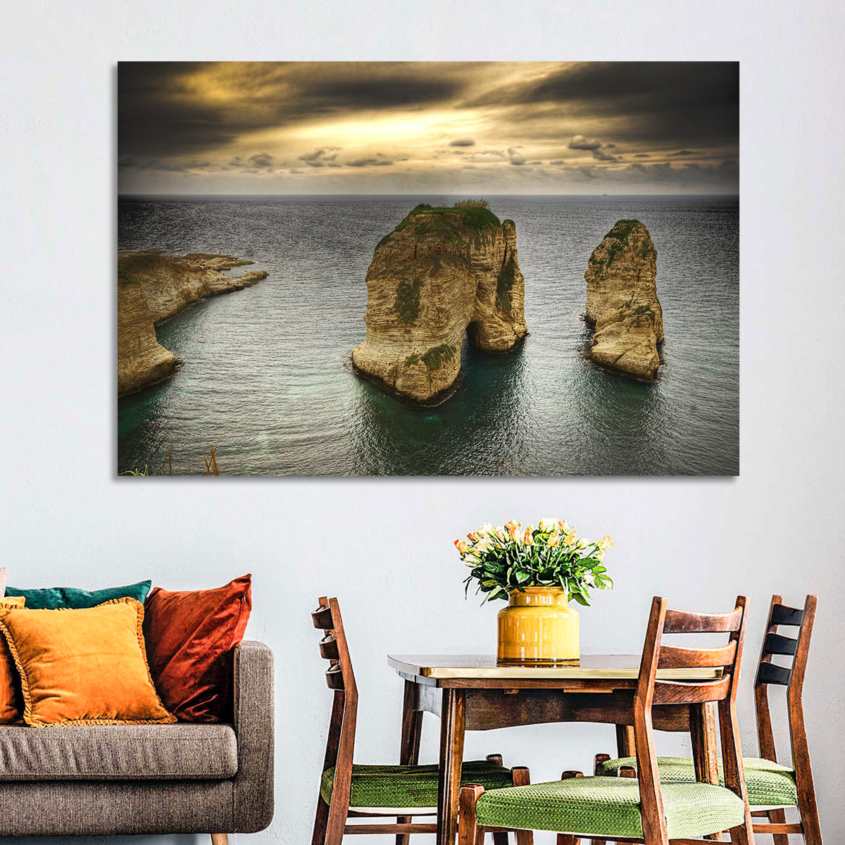 Pigeon Rocks, Raouché Wall Art in a room, landscape