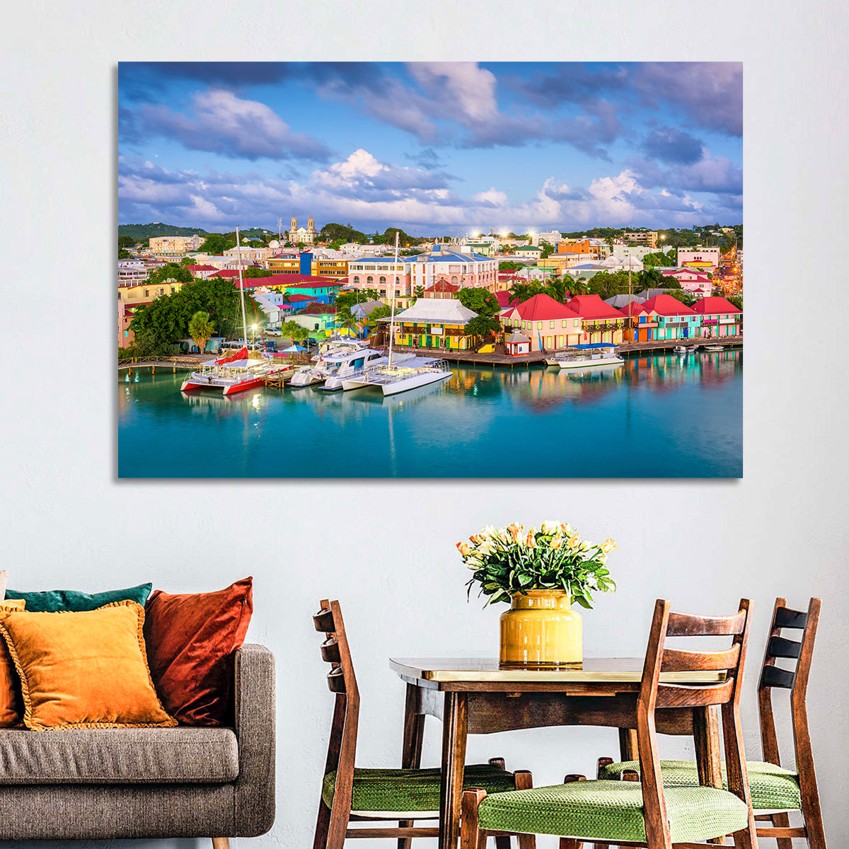 St. John’s Harbor at Golden Dusk Wall Art in a room, landscape