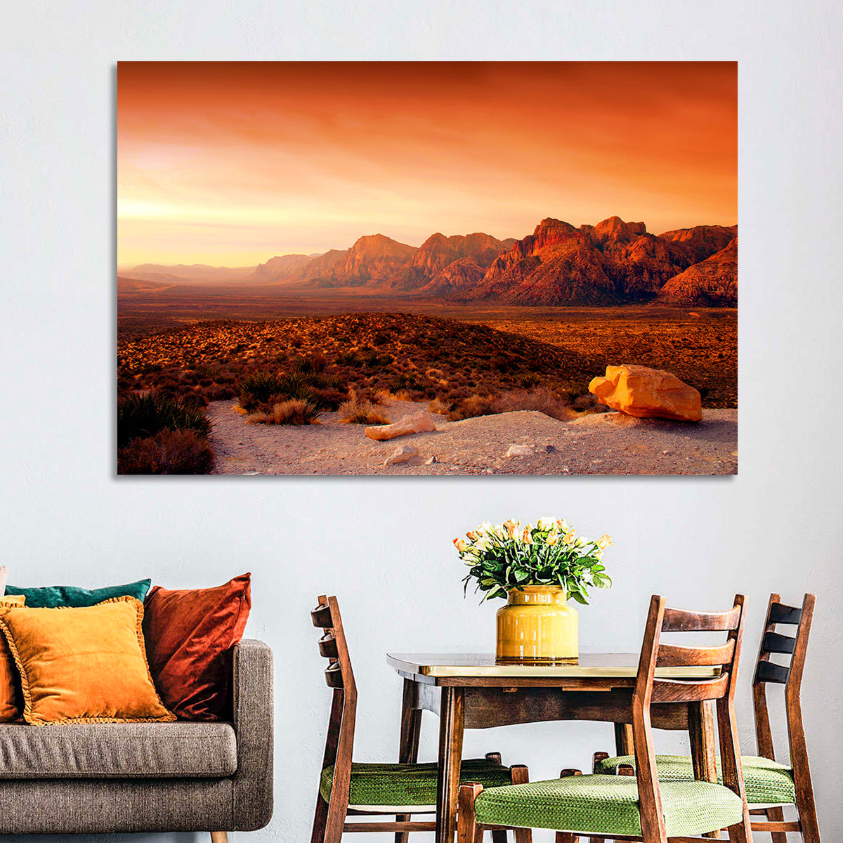 Red Rock Canyon Sunset Wall Art in a room, landscape