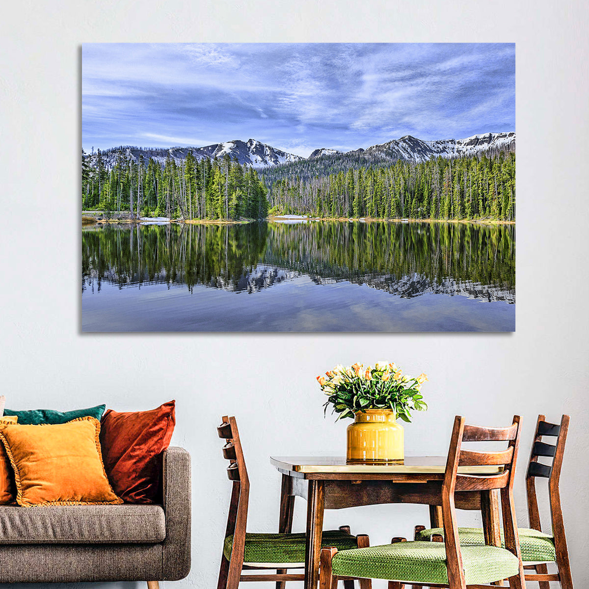 Lake Sylvan Reflection Wall Art in a room, landscape