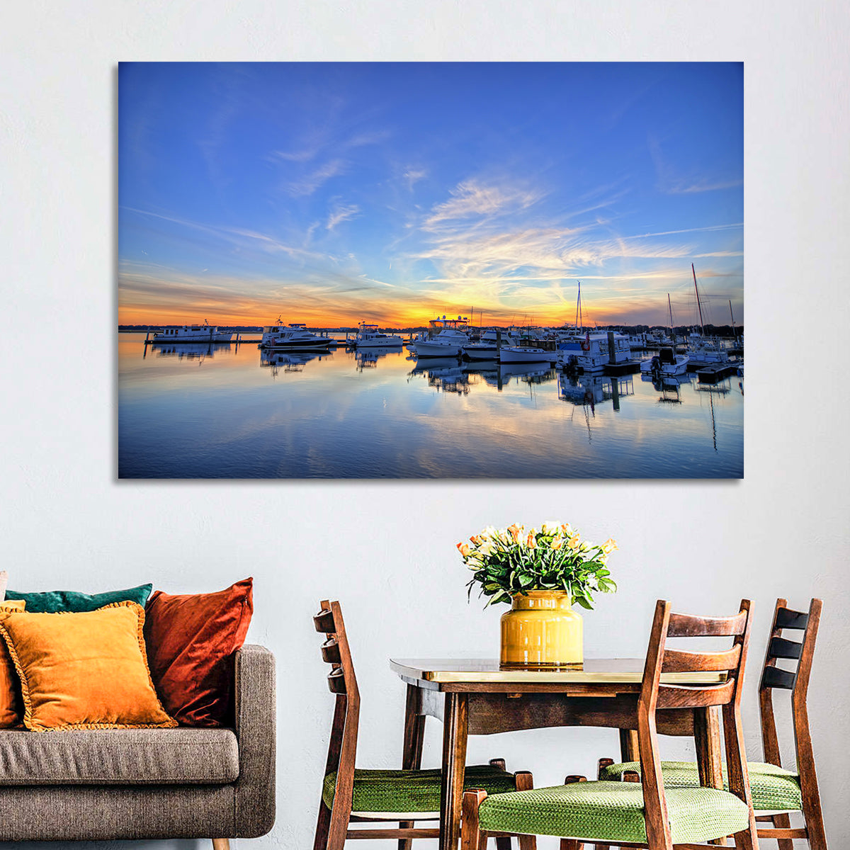 Marina at Golden Hour Wall Art in a room, landscape