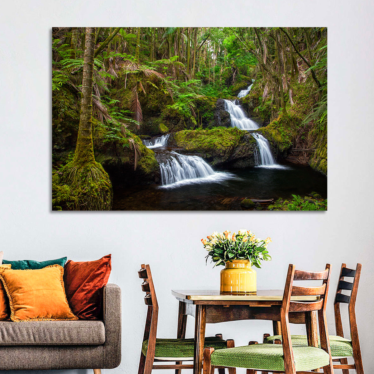 Onomea Falls Wall Art in a room, landscape