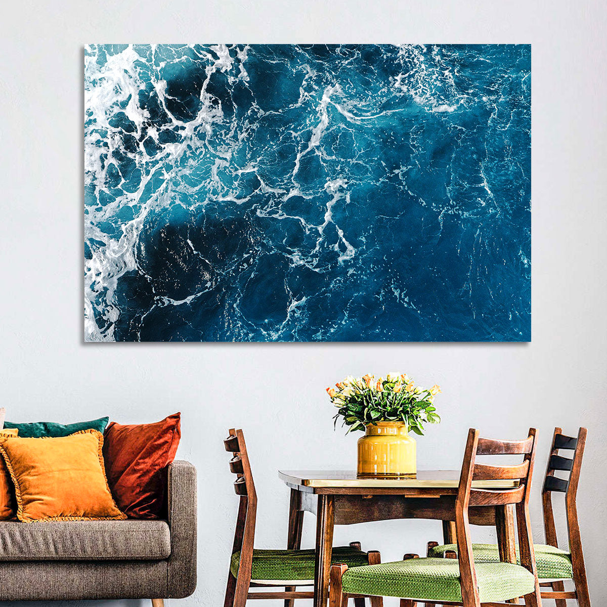 Aerial Sea Texture Wall Art in a room, landscape