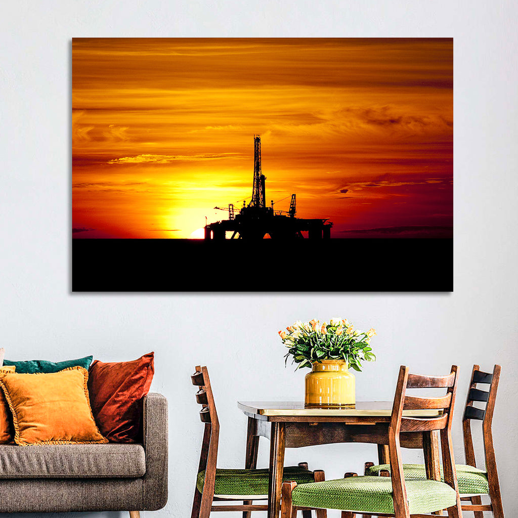 Offshore Oil Rig at Sunset Wall Art
